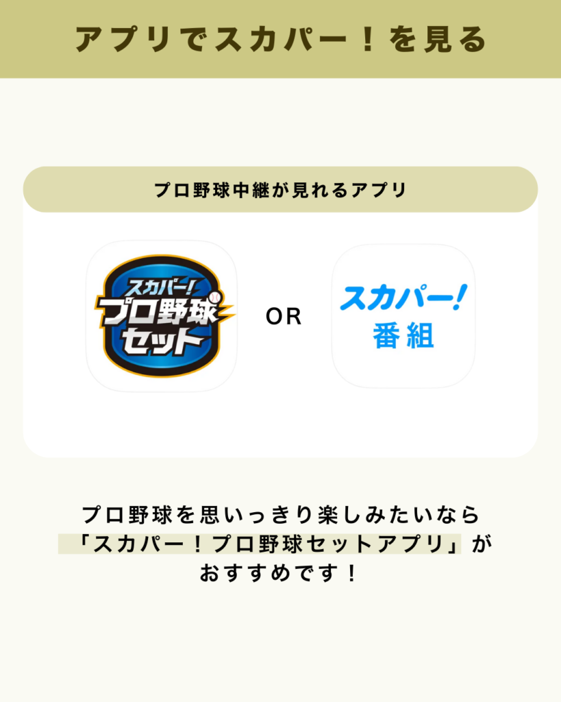 プロ野球中継が見れるスカパー！アプリ