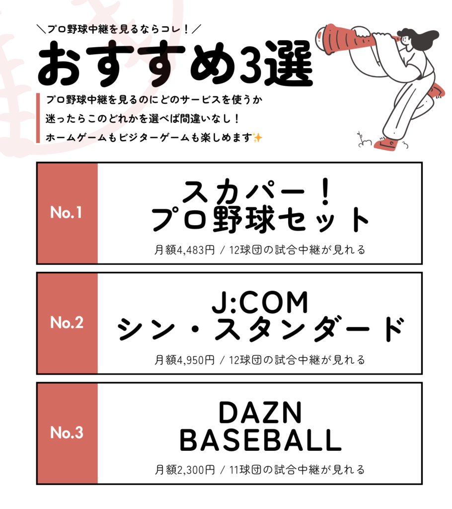 プロ野球中継を見るならこれ【おすすめTOP3】