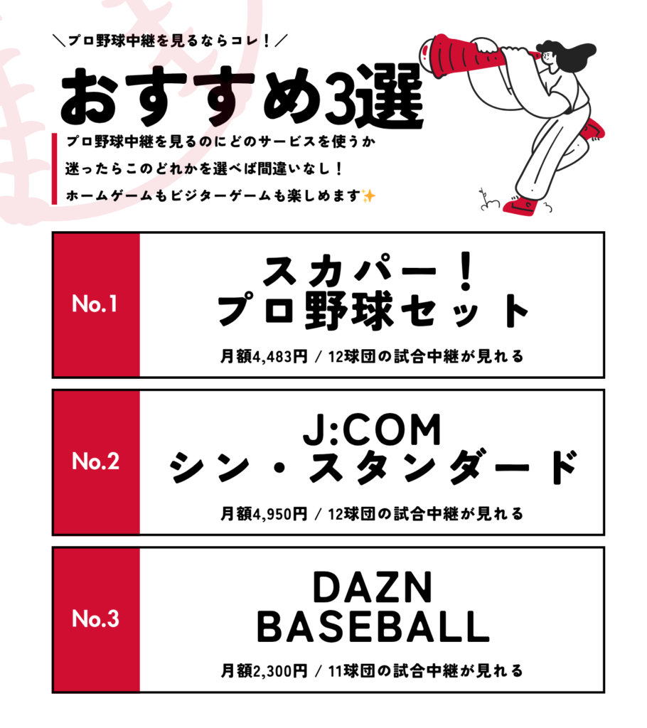 プロ野球中継を見るのにおすすめのサービス3選